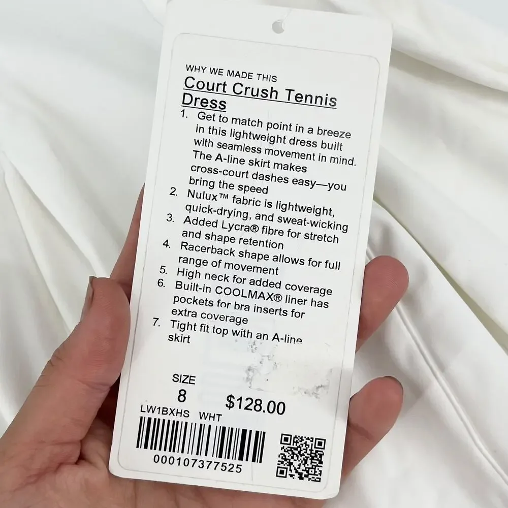 LULULEMON Court Crush Tennis Dress White Nulux Quick Dry Lined Pockets 8 - Picture 8 of 8